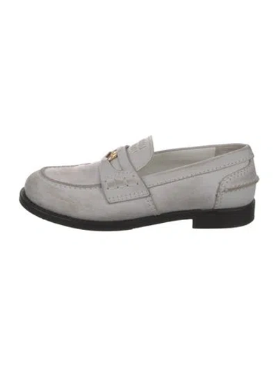 Pre-owned Miu Miu Leather Loafers In Gray