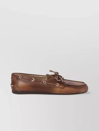 Miu Miu Leather Loafers Lace Detail In Metallic