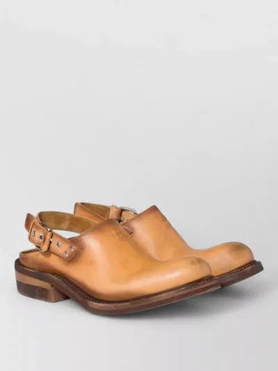 Miu Miu Leather Loafers Open Back Round Toe Slingback In Brown