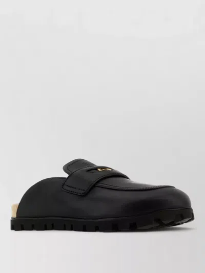 Miu Miu Leather Loafers Round Toe Lug Sole In Black