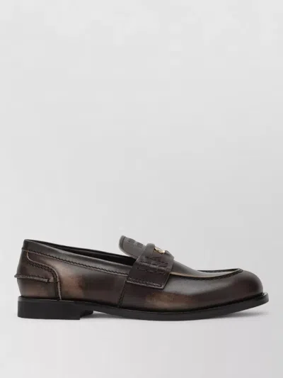 Miu Miu Leather Loafers Rounded Shape Stitched Detailing In Brown