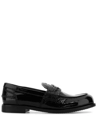 Miu Miu Black Leather Slip-on Loafers