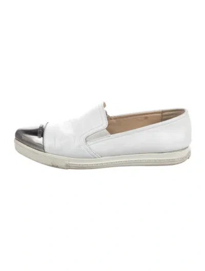 Pre-owned Miu Miu Leather Loafers In Silver