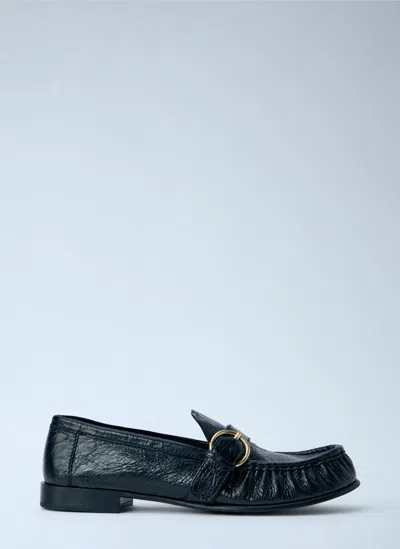 Miu Miu Leather Loafers With Buckle Detail In Black