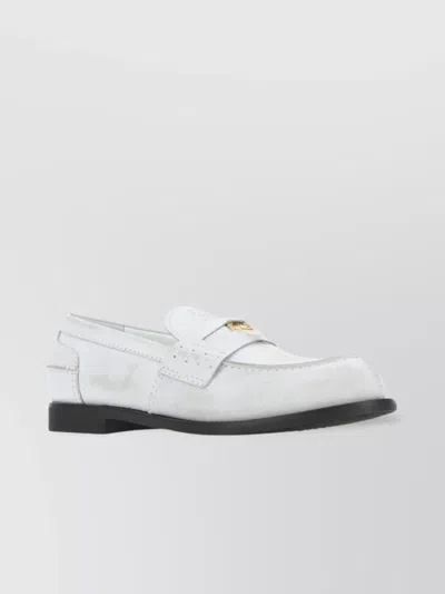 MIU MIU LEATHER LOAFERS WITH CONTRAST STITCHING AND METAL DETAIL