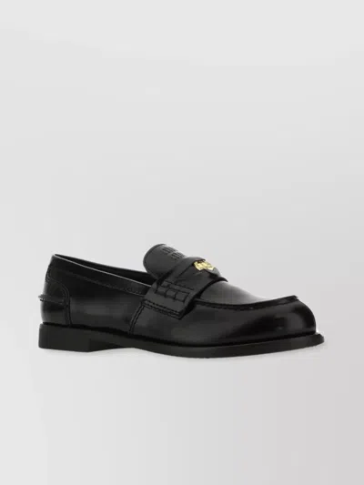 Miu Miu Leather Loafers With Stacked Heel And Metal Detail In Black