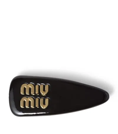 Miu Miu Patent Leather Hair Clip In Briarwood