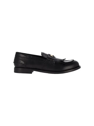 Miu Miu Leather Logo Loafers In Black