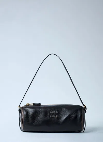 Miu Miu Leather Logo Motif Shoulder Bag In Brown