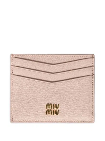 Miu Miu Leather Logo-plaque Card Holder In Pink