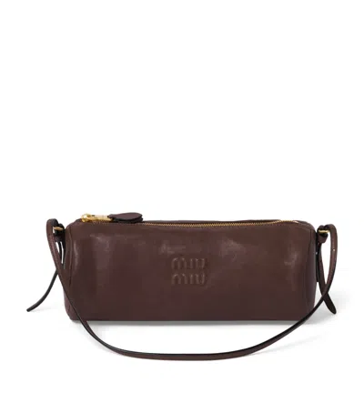 Miu Miu Leather Logo Pouch In Blue