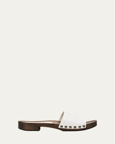 Miu Miu Leather Logo Slide Clogs In Bianco