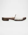 Miu Miu Leather Logo Slide Clogs In Bianco