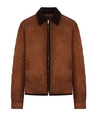 Miu Miu Suede Jacket With Velvet Collar In Brown