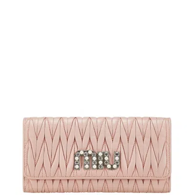 Pre-owned Miu Miu Leather Long Wallet (bi-fold) () In Pink
