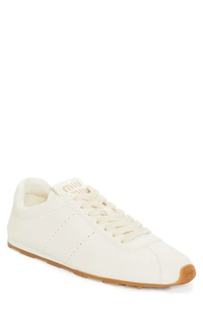 Miu Miu Leather Low Top Sneaker In Avorio