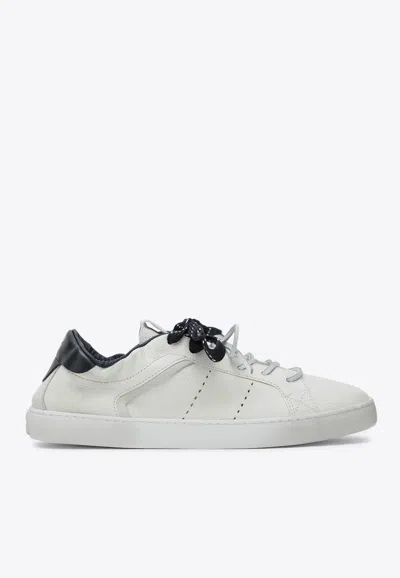 Miu Miu Leather Low-top Sneakers With Logo In White