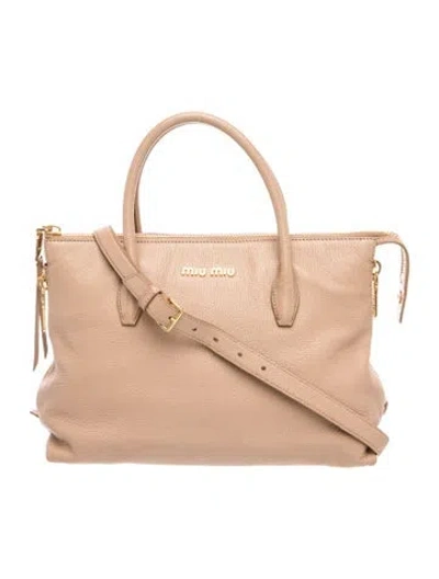 Pre-owned Miu Miu Leather Madras Leather Tote Bag In Pink