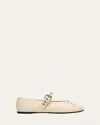 Miu Miu Off White Buckle Strap Ballet Flats