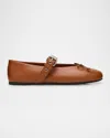 Miu Miu Buckle-strap Leather Ballet Flats In Cognac