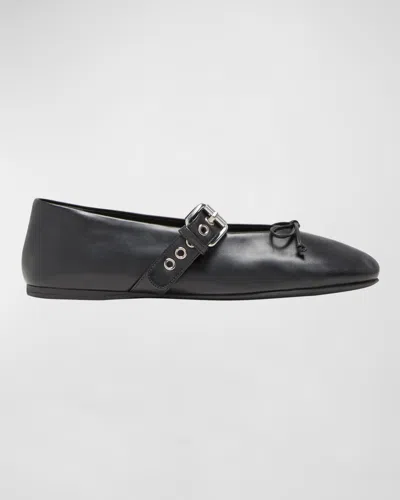 MIU MIU LEATHER MARY JANE BALLERINA FLATS