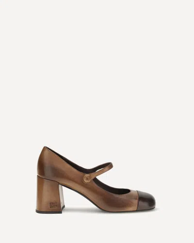 Miu Miu Leather Mary Jane Ballerinas In Brown
