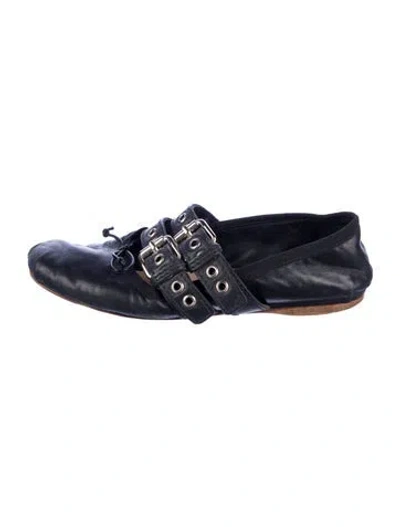 Pre-owned Miu Miu Leather Mary Jane Flats In Blue