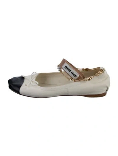 Pre-owned Miu Miu Leather Mary Jane Flats In Silver