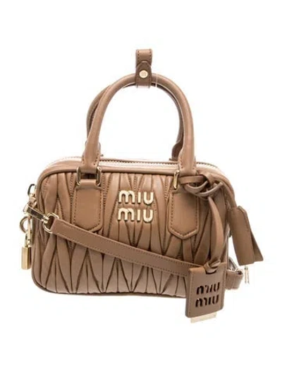 Pre-owned Miu Miu Leather Matelassé Arcadie Small In Brown