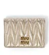Miu Miu Matelassé Nappa Leather Card Holder In Metallic