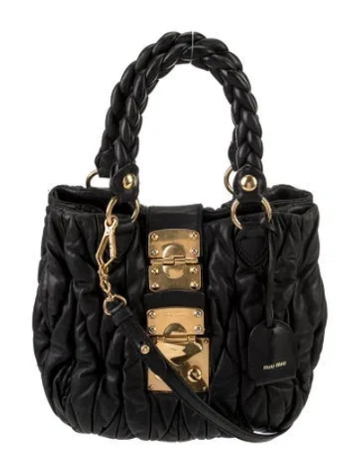 Pre-owned Miu Miu Leather Matelasse In Black