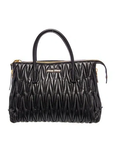 Pre-owned Miu Miu Leather Matelasse In Black