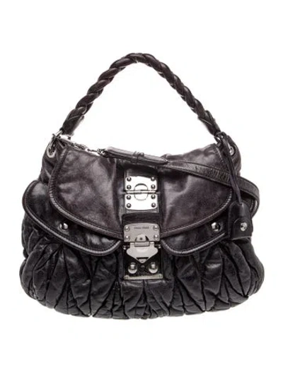 Pre-owned Miu Miu Leather Matelasse Hobo Bag In Black