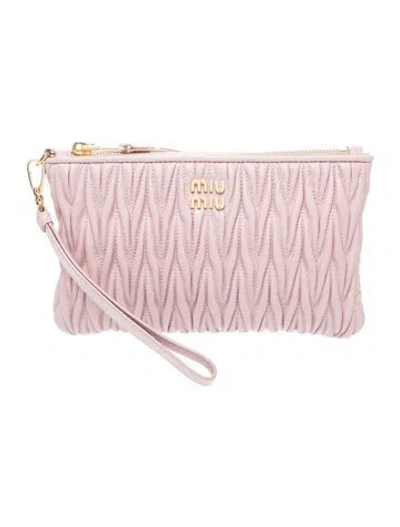Pre-owned Miu Miu Leather Matelassé Leather Clutch Bag In Pink