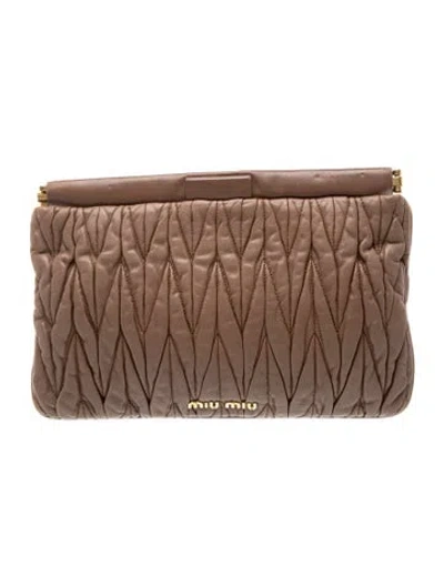 Pre-owned Miu Miu Leather 'matelasse Leather Clutch' In Neutrals