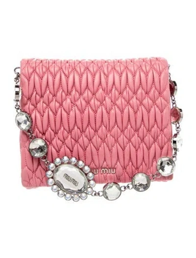 Pre-owned Miu Miu Leather Matelasse Leather Crystal Crossbody Bag In Pink