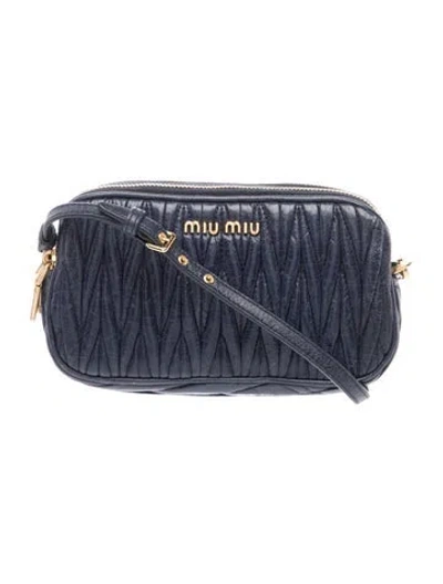 Pre-owned Miu Miu Leather Matelassé Mini Bag Clutch Wristlet In Blue