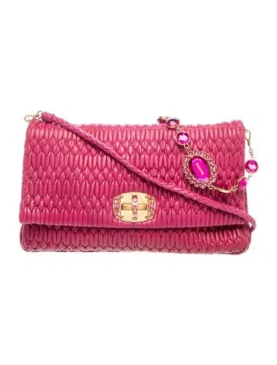 Pre-owned Miu Miu Leather Matelasse Nappa Crystal Chain Satchel In Pink