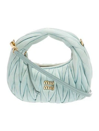Pre-owned Miu Miu Leather Matelasse Suede Mini Wander Bag In Blue