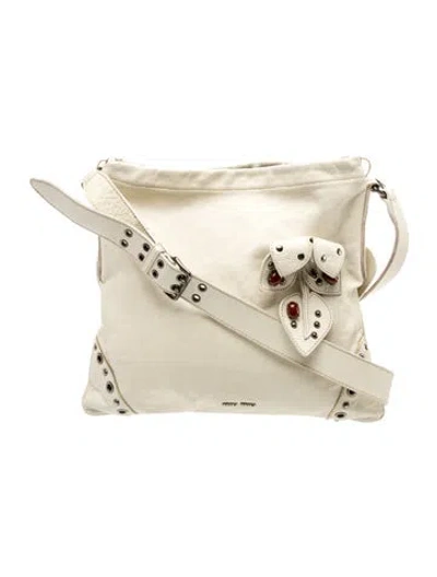 Pre-owned Miu Miu Leather Messenger Bag In Neutral