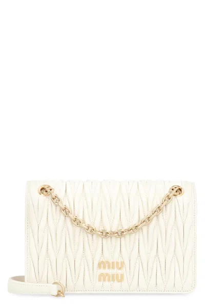 Miu Miu Leather Mini Crossbody Bag In Bianco