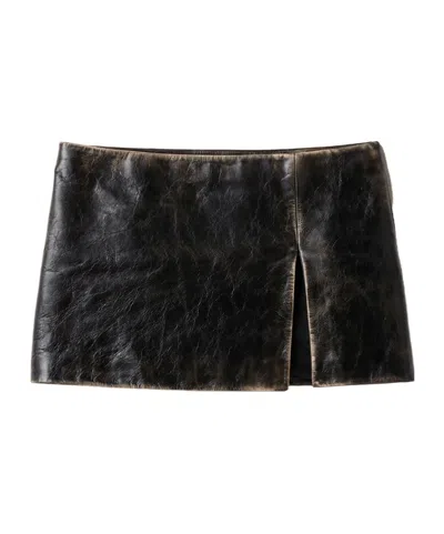 Miu Miu Leather Miniskirt In Black