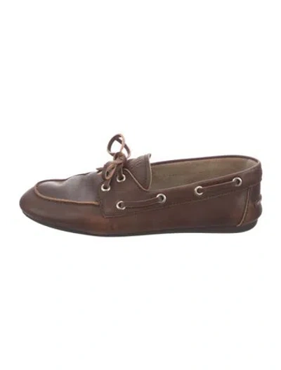 Pre-owned Miu Miu Leather Moccasins In Brown