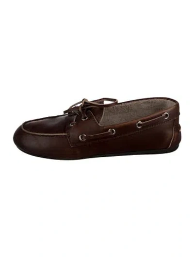 Pre-owned Miu Miu Leather Moccasins In Brown