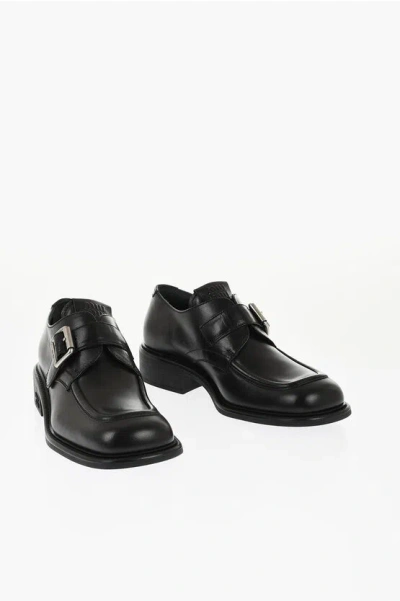 Miu Miu Leather Monk Strap Loafers With Rubber Sole In Black