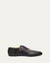 Miu Miu Leather Monk-strap Thin Sole Loafers In Black
