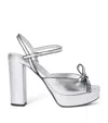 Miu Miu Metallic Leather Bow Peep-toe Platform Sandals In Metallic