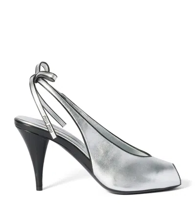 Miu Miu Metallic Leather Slingback Pumps In Silver