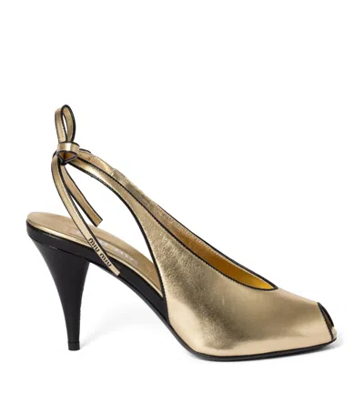 Miu Miu Slingback Pumps In Platinum-coloured Nappa Leather Women In Black