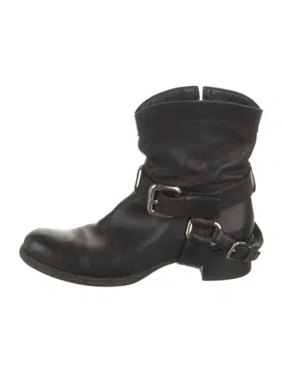 Pre-owned Miu Miu Leather Moto Boots In Black